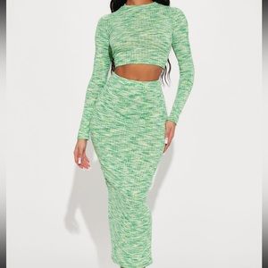 Fashion Nova Green/Combo Same Vibe Ribbed Skirt Set